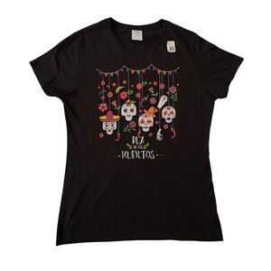 Port & Company Dia De Los Muertos Sugar Skull Graphic T-Shirt Black Size Med NWT